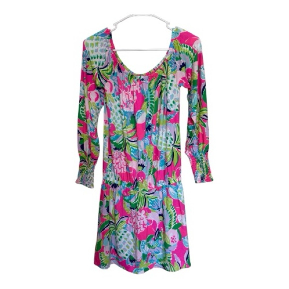 Lilly Pulitzer Lana Skirt Romper XS Pink Tropical Print Long Sleeve Mini Dress - Picture 2 of 14